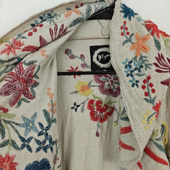 Johnny Was Floral Bird Embroidered Open Hooded Duster Open Front Cartigan LG - Picture 6 of 16